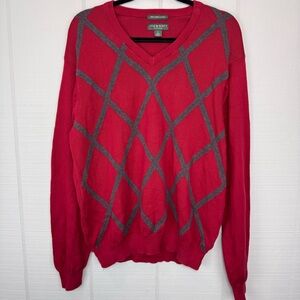 Lyle & Scott Scotland Cotton Red Gray Argyle V-neck Sweater Golf Preppy Grandpa